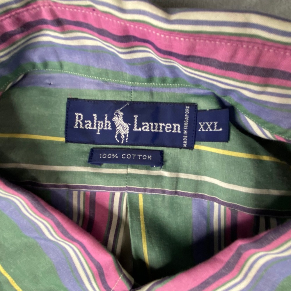 Ralph Lauren Mens XXL Striped Button Down Shirt Green Purple Pink Cotton NWT - Picture 2 of 7